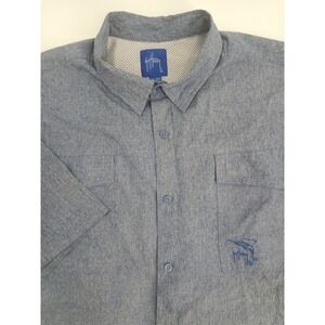 Guy Harvey Mens XXL Blue S/S Button Down Fishing Shirt Marlin Back Vent GHV55720